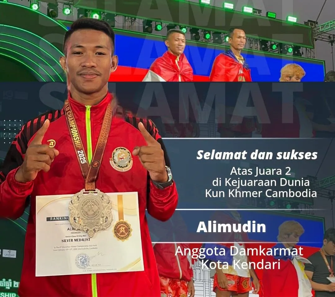 Alimudin dari Damkarmat Kendari Raih Medali Perak di Kejuaraan Dunia Kun Khmer 2026