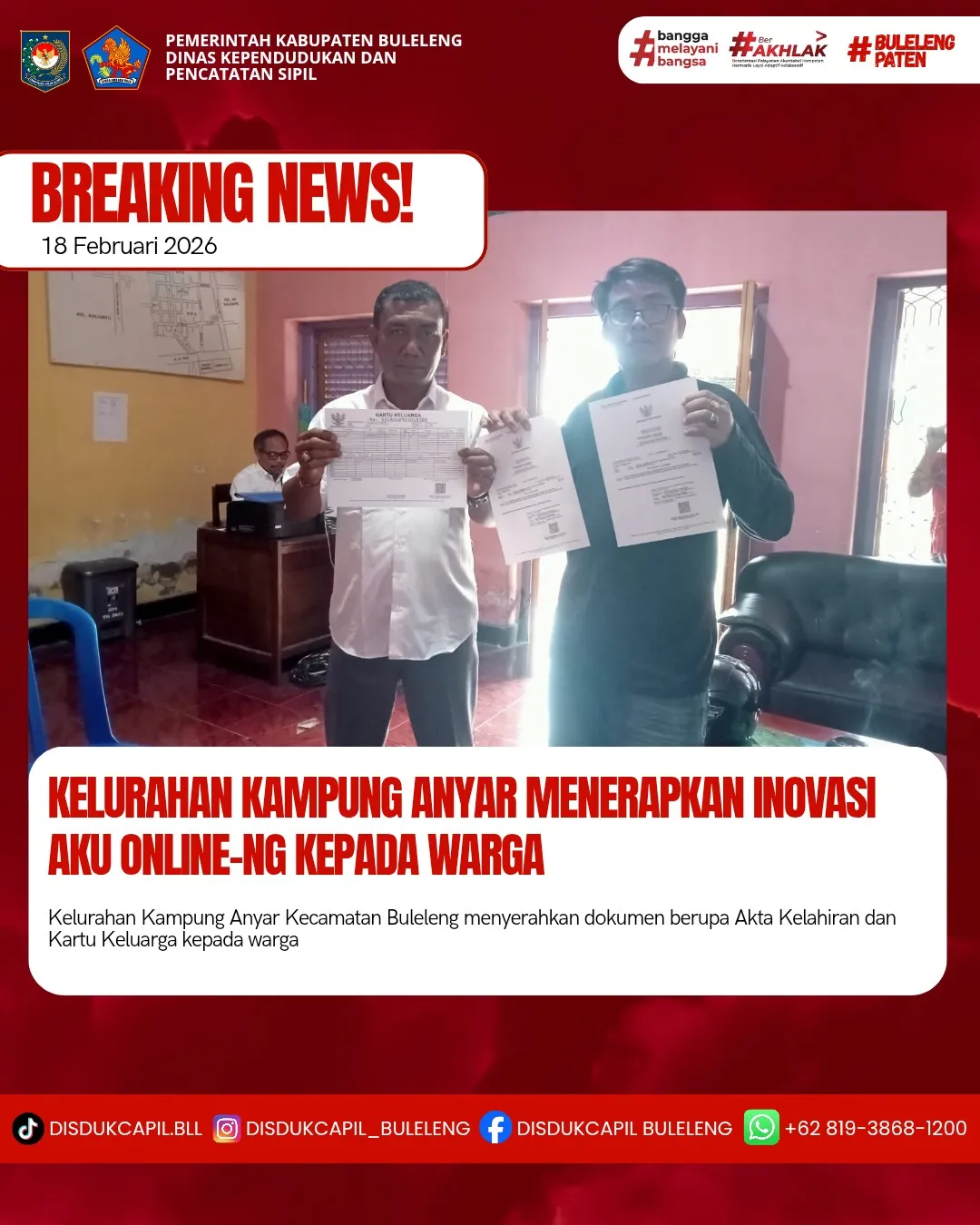 Inovasi Aku Online-NG Permudah Pelayanan Dokumen Kependudukan di Buleleng
