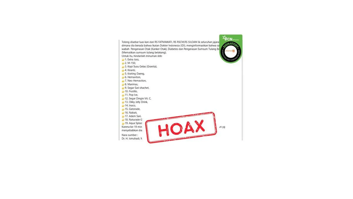 Hoaks Pesan Berantai Terkait Minuman Ringan dan Pengerasan Otak Ditelusuri