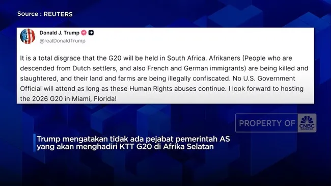 Trump Batalkan Kehadiran di KTT G20 Karena Isu HAM dan Israel
