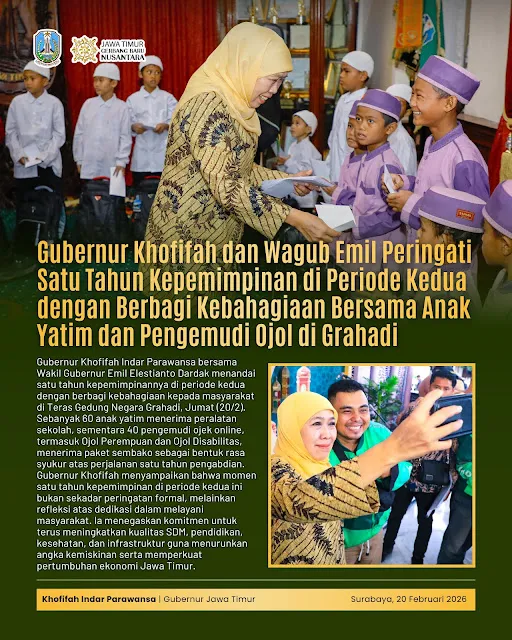Khofifah dan Emil Rayakan Satu Tahun Kepemimpinan dengan Santunan Sosial