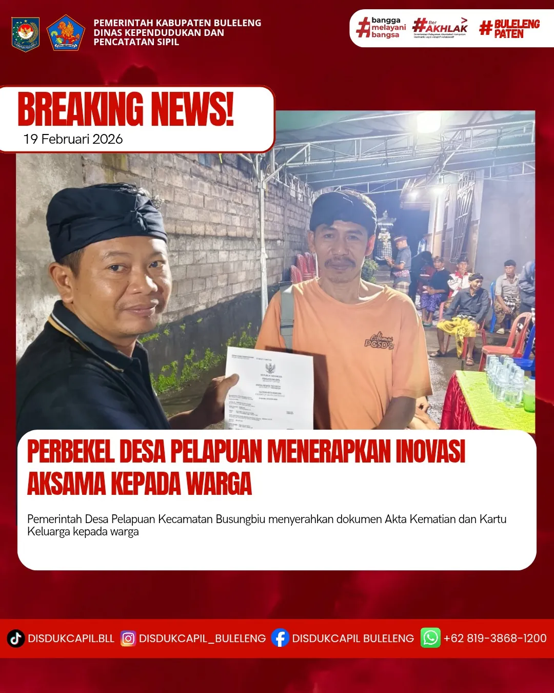 Inovasi Aksama Permudah Penyerahan Dokumen Kependudukan di Desa Pelapuan