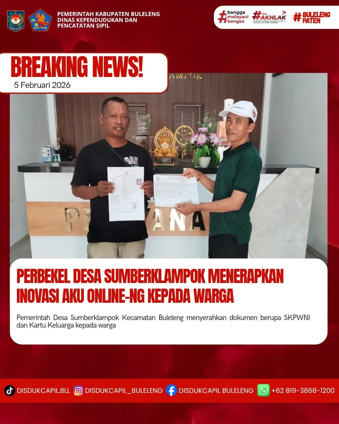 Inovasi Aku Online-NG Permudah Pelayanan Kependudukan di Desa Sumberklampok