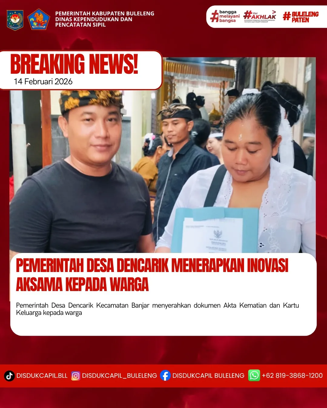 Inovasi Aksama Permudah Penyerahan Akta Kematian di Desa Dencarik