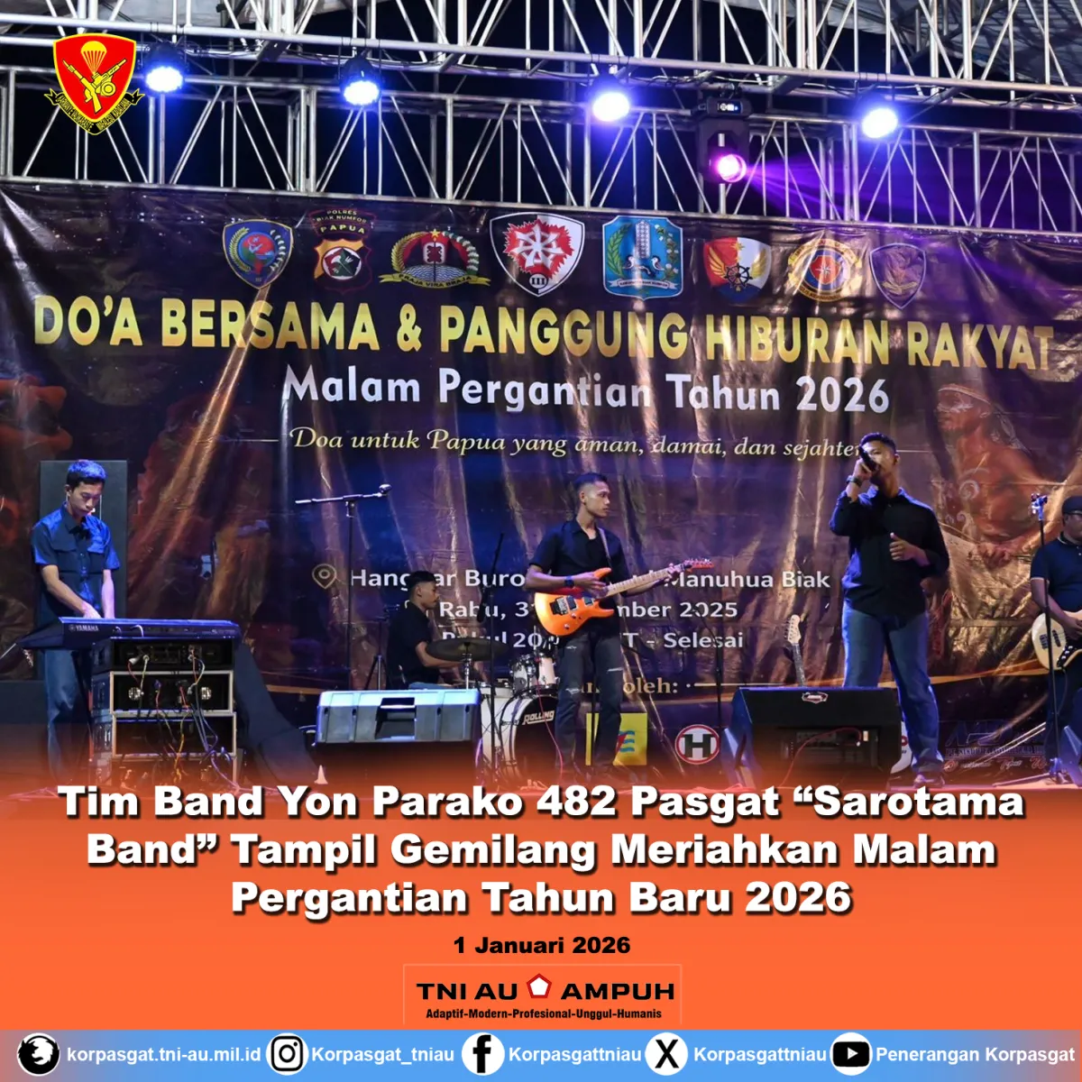Sarotama Band Meriahkan Pergantian Tahun Baru 2026 di Biak Numfor