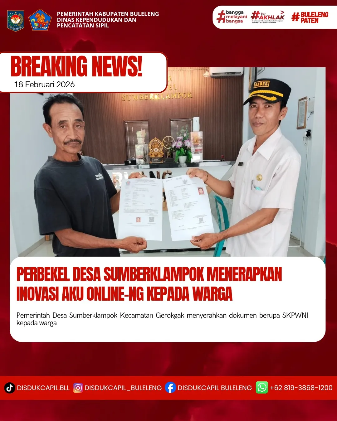 Inovasi Aku Online-NG Permudah Pelayanan Dokumen Kependudukan di Desa Sumberklampok