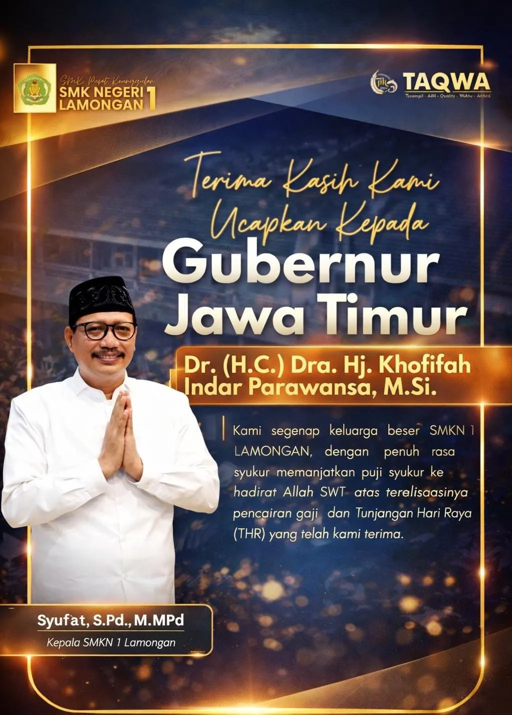 Apresiasi SMKN 1 Lamongan kepada Gubernur Jatim melalui Media Resmi dan Sosial