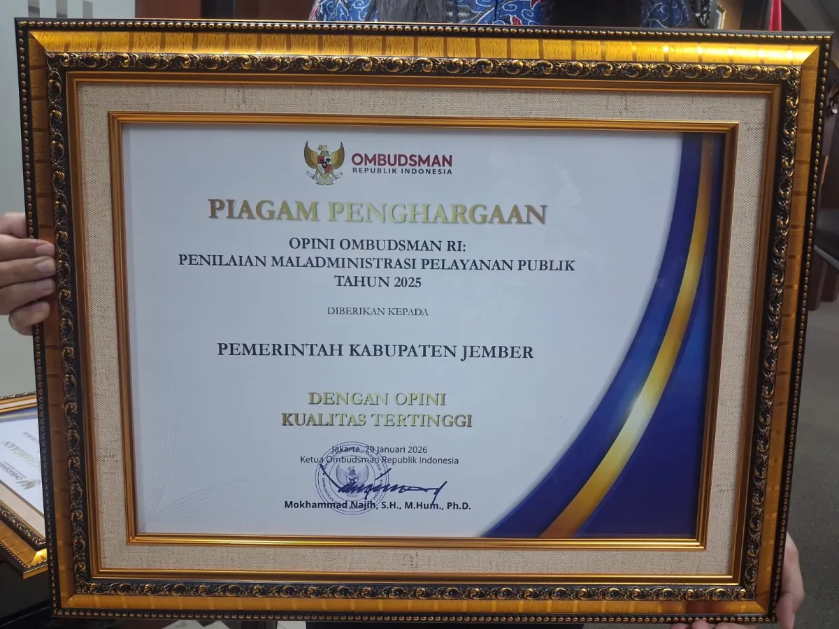 Jember Raih Opini Kualitas Tertinggi dari Ombudsman di Tahun Pertama Kepemimpinan Bupati Gus Fawait