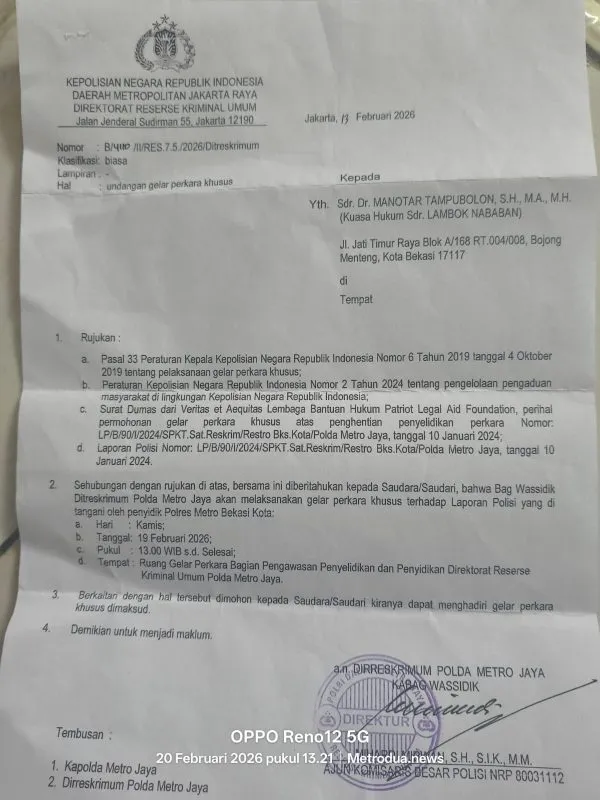 Polda Metro Jaya Gelar Perkara Khusus Terkait Dugaan Pemalsuan di Bekasi