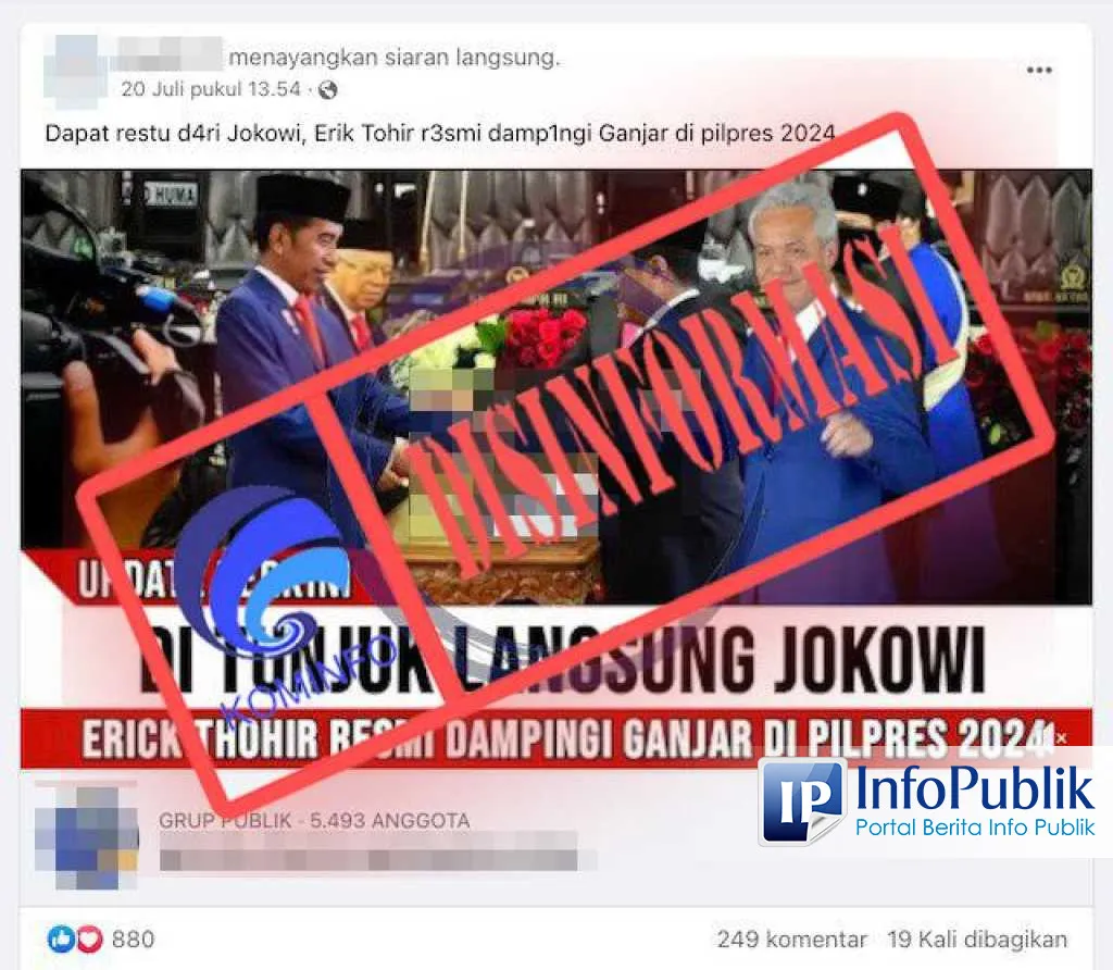 Fakta Klaim Jokowi Tunjuk Erick Thohir sebagai Cawapres Ganjar di Pilpres 2024