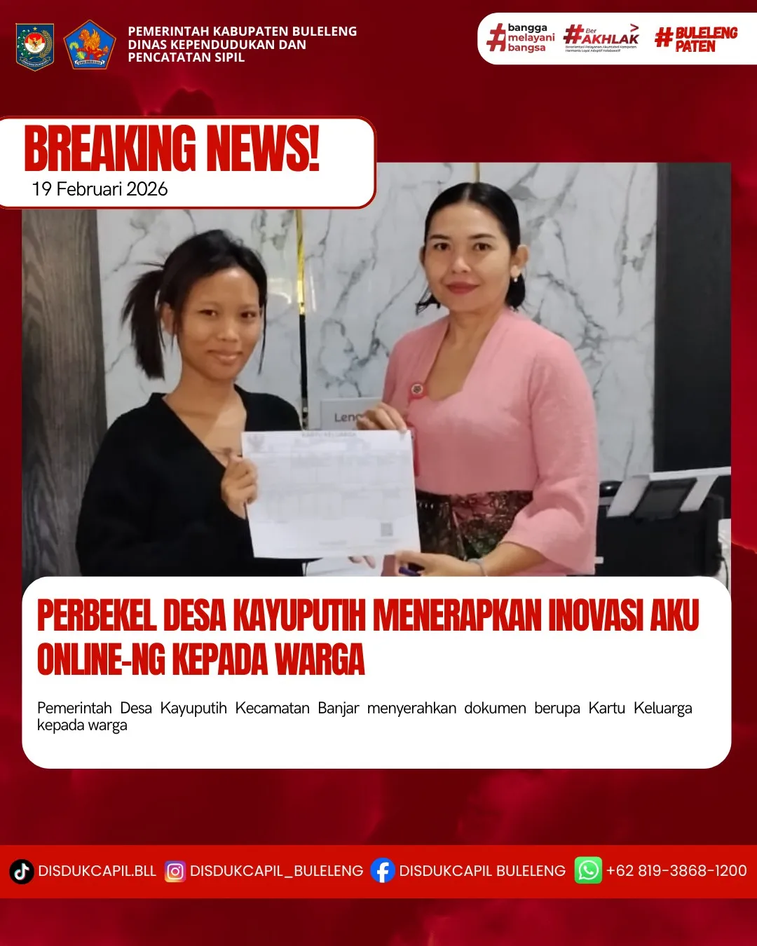 Inovasi Aku Online-NG Permudah Pelayanan Dokumen Kependudukan di Desa Kayuputih