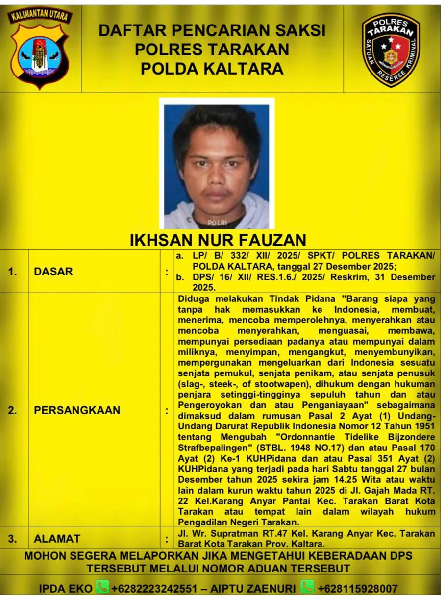 Polres Tarakan Cari Pelaku Utama Pengeroyokan dengan Status Daftar Pencarian Saksi