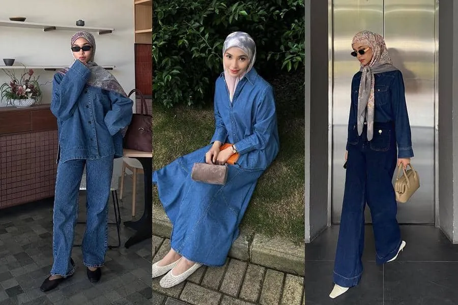 Inspirasi Gaya Denim on Denim Hijab dari Fita Wulansari