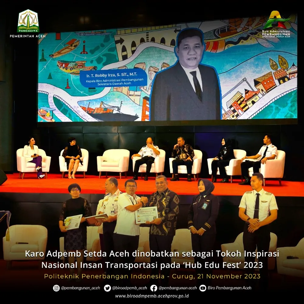 Karo Adpemb Setda Aceh Terima Penghargaan Sebagai Tokoh Inspirasi Nasional Insan Transportasi 2023