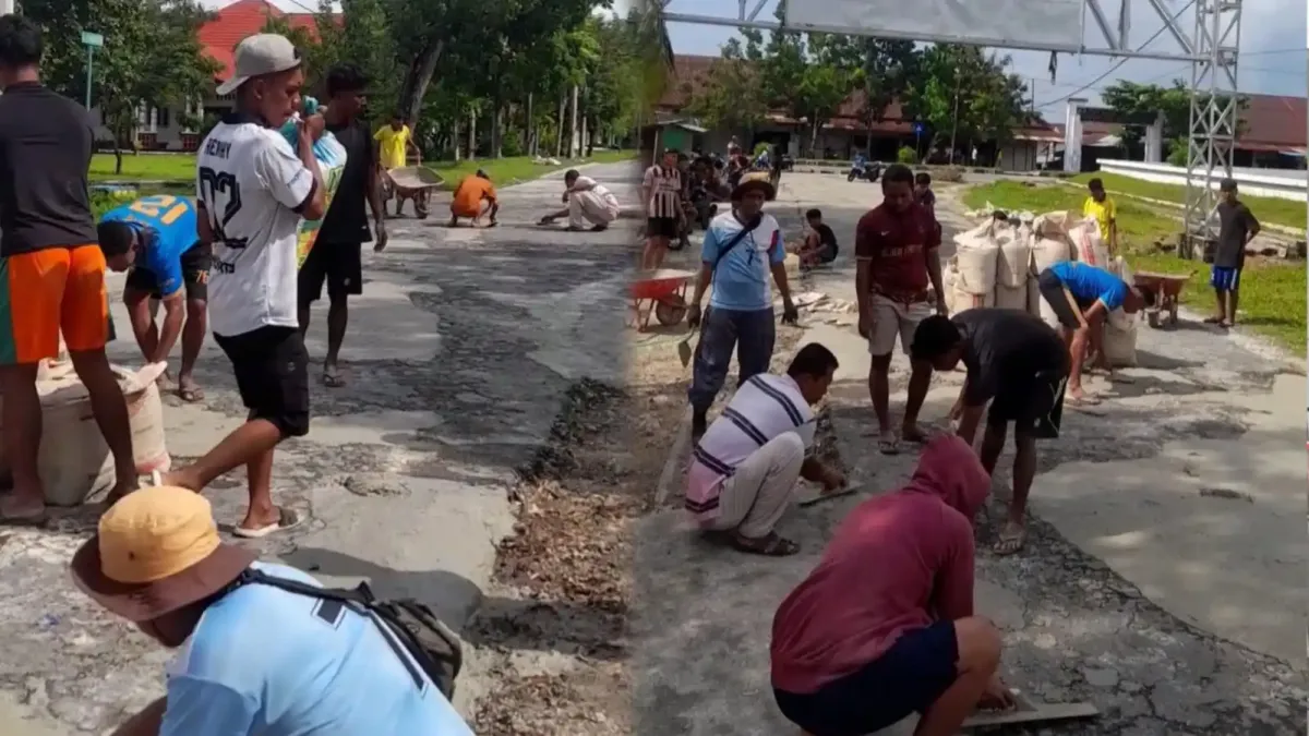 Pemuda Wawotimu Lakukan Aksi Sulam Jalan untuk Keselamatan Pengguna Jalan