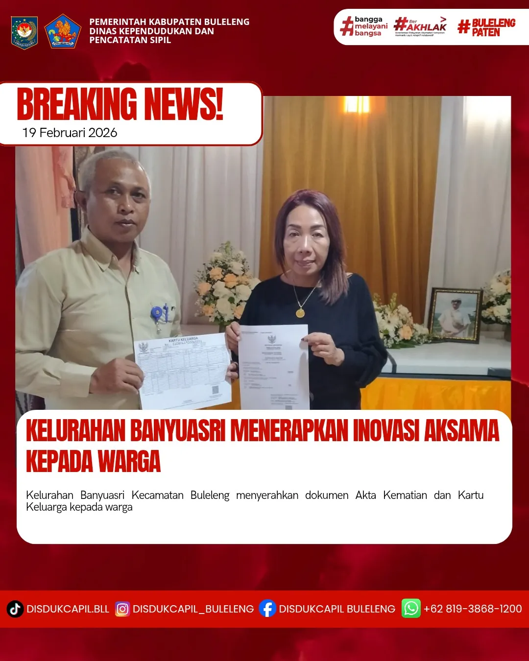 Kelurahan Banyuasri Luncurkan Inovasi Aksama untuk Permudah Pengurusan Dokumen Kematian