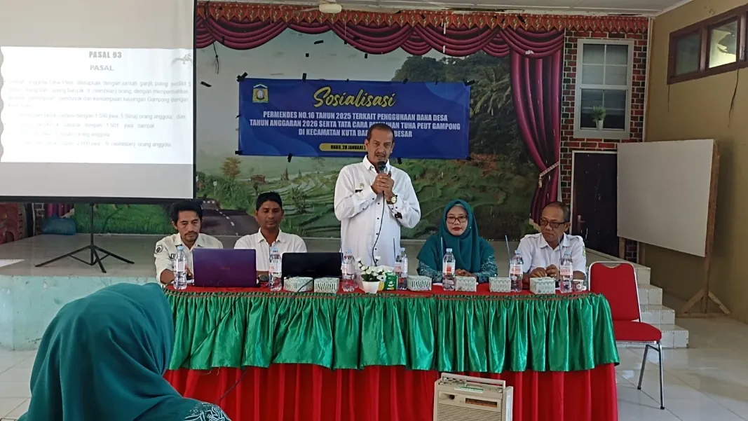 Camat Kuta Baro Gelar Sosialisasi Dana Desa 2026 dan Pilihan Tuha Peut Gampong