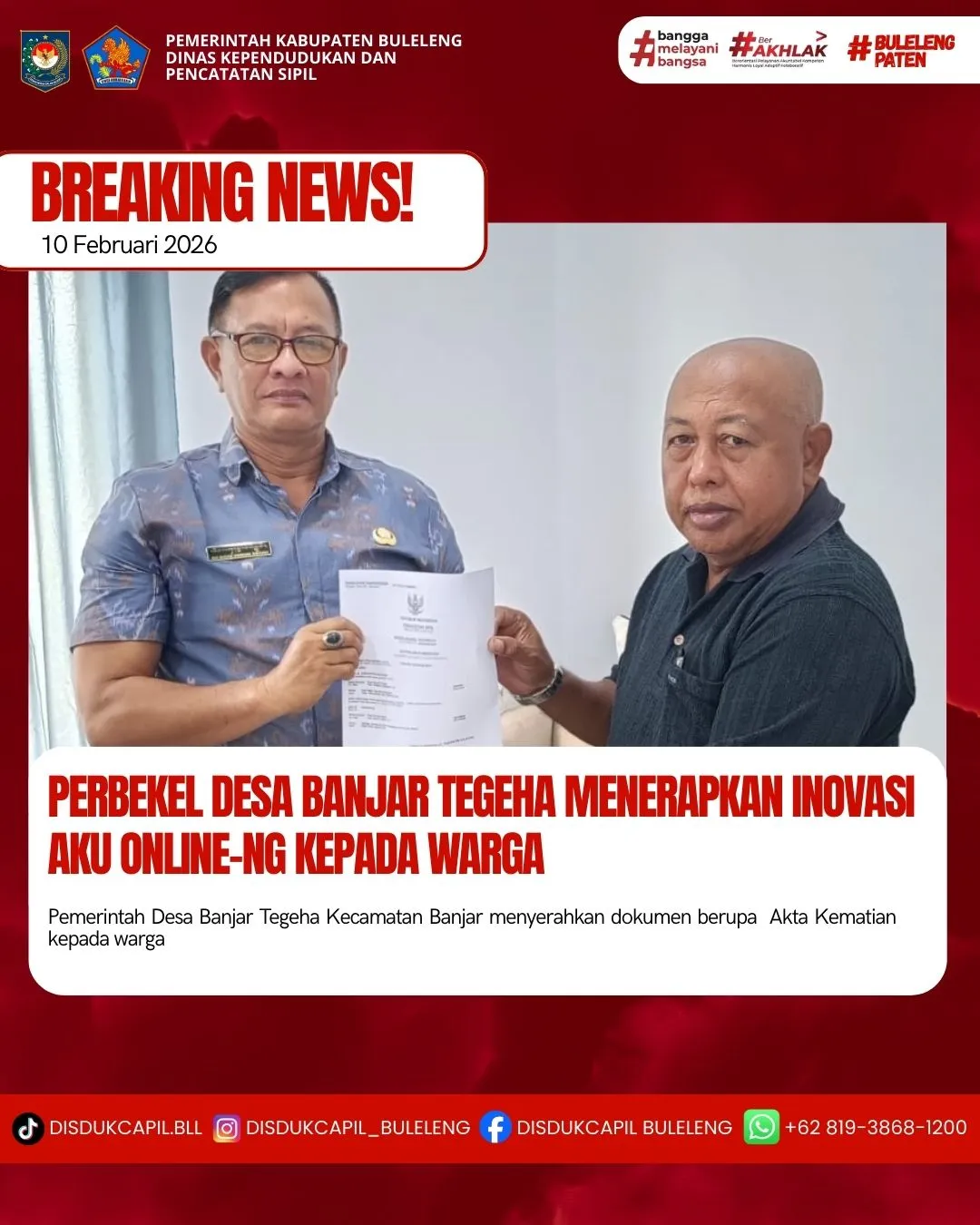Inovasi Aku Online-NG Permudah Pengurusan Akta Kematian di Desa Banjar Tegeha