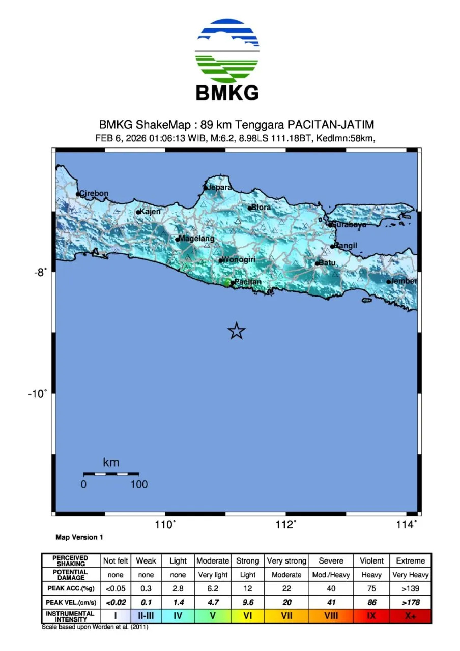 Gempa M6,4 Guncang Pacitan, Tanpa Risiko Tsunami