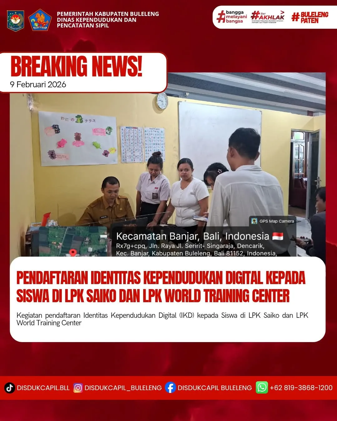 Pendaftaran Identitas Kependudukan Digital untuk Siswa di LPK Saiko dan World Training Center