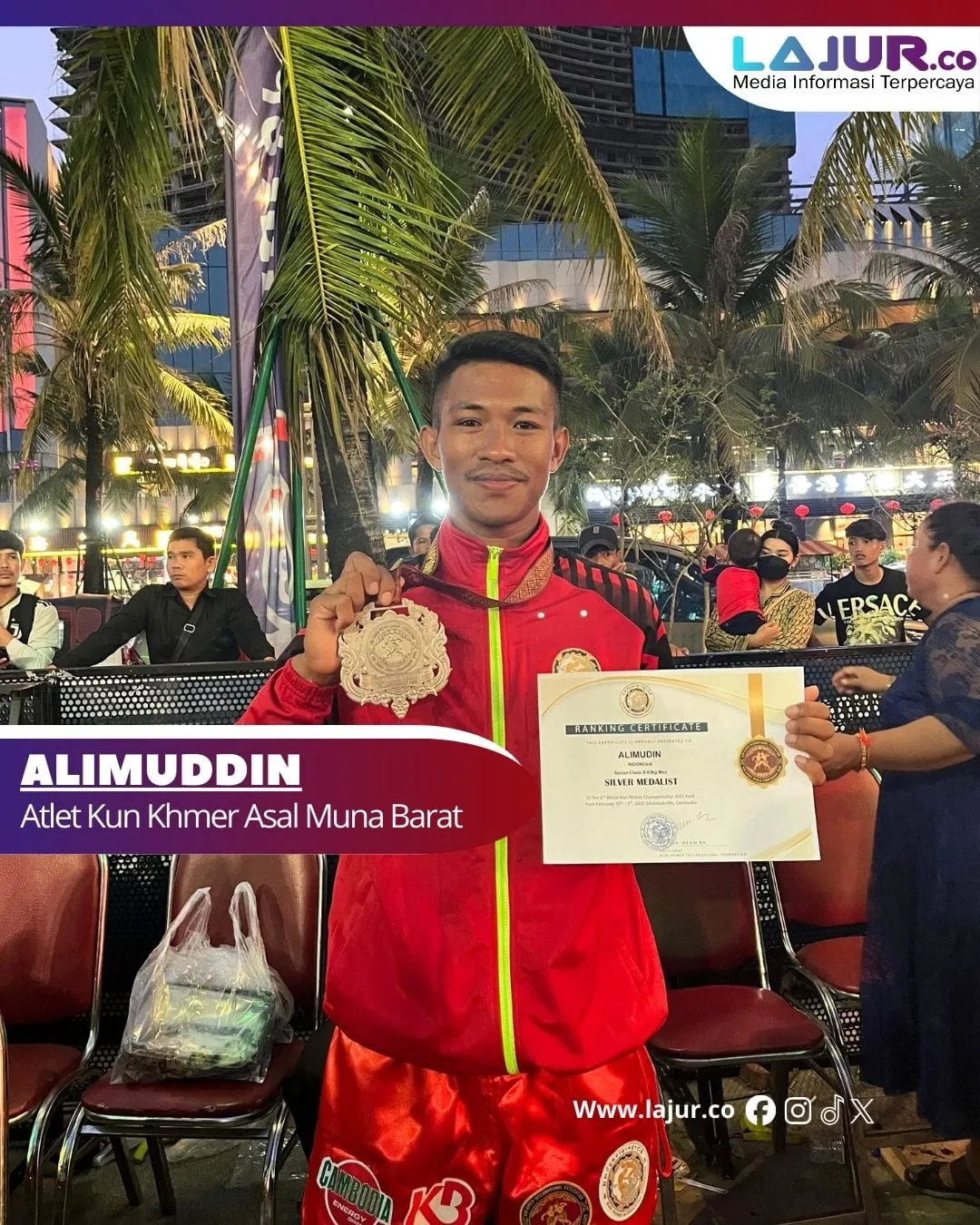 Atlet Muna Barat Raih Medali Perak di Kejuaraan Dunia Kun Khmer Kamboja