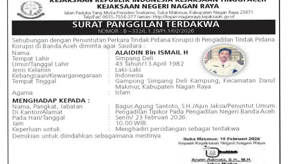 Sidang Dugaan Korupsi Mantan Keuchik Nagan Raya Ditunda, Terdakwa Masih DPO