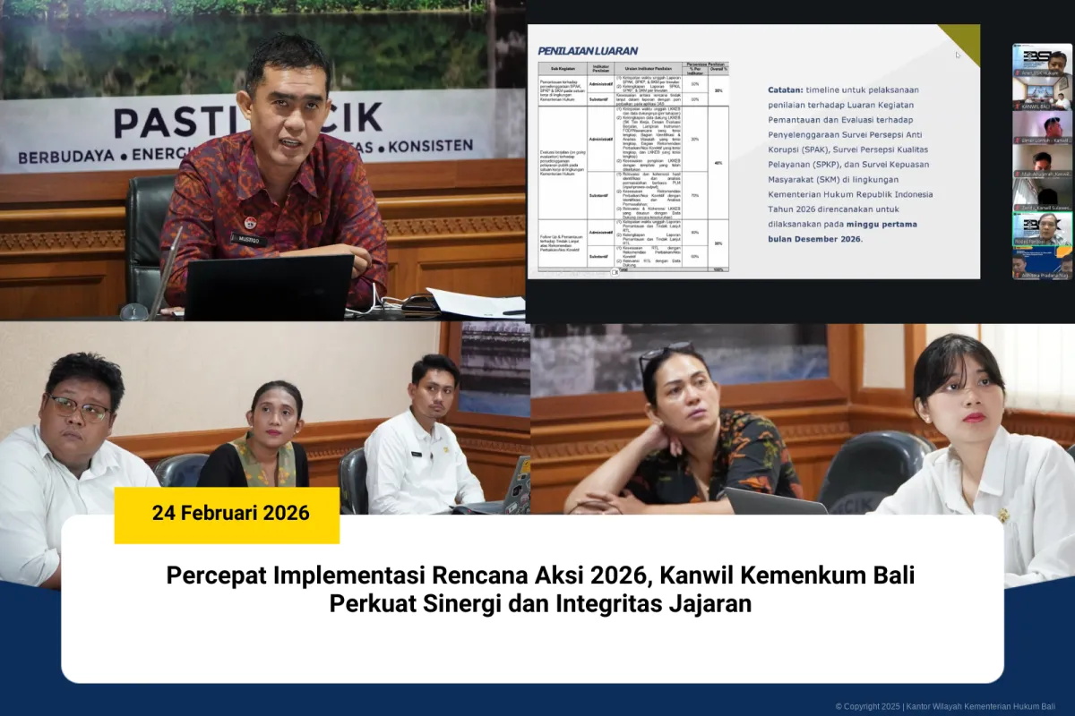 Kanwil Kemenkum Bali Tingkatkan Kualitas Layanan Melalui Diseminasi Pedoman SPAK dan SPKP 2026