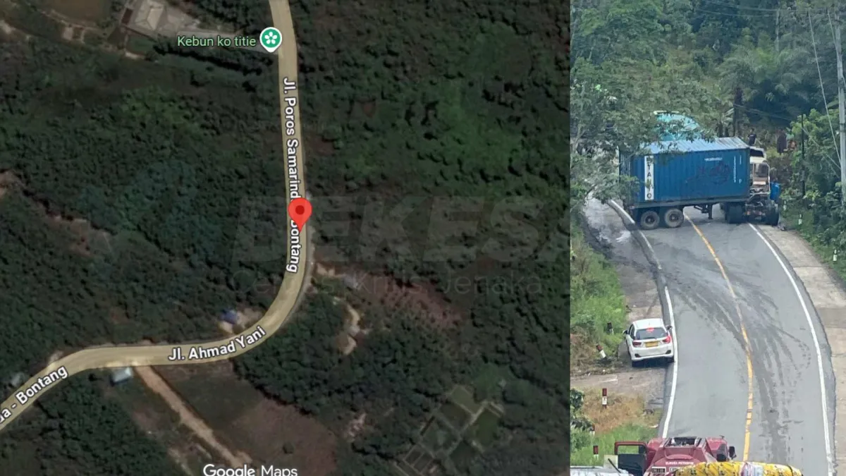 Truk Kontainer Melintang di Jalan Bontang-Samarinda Sejak Dini Hari