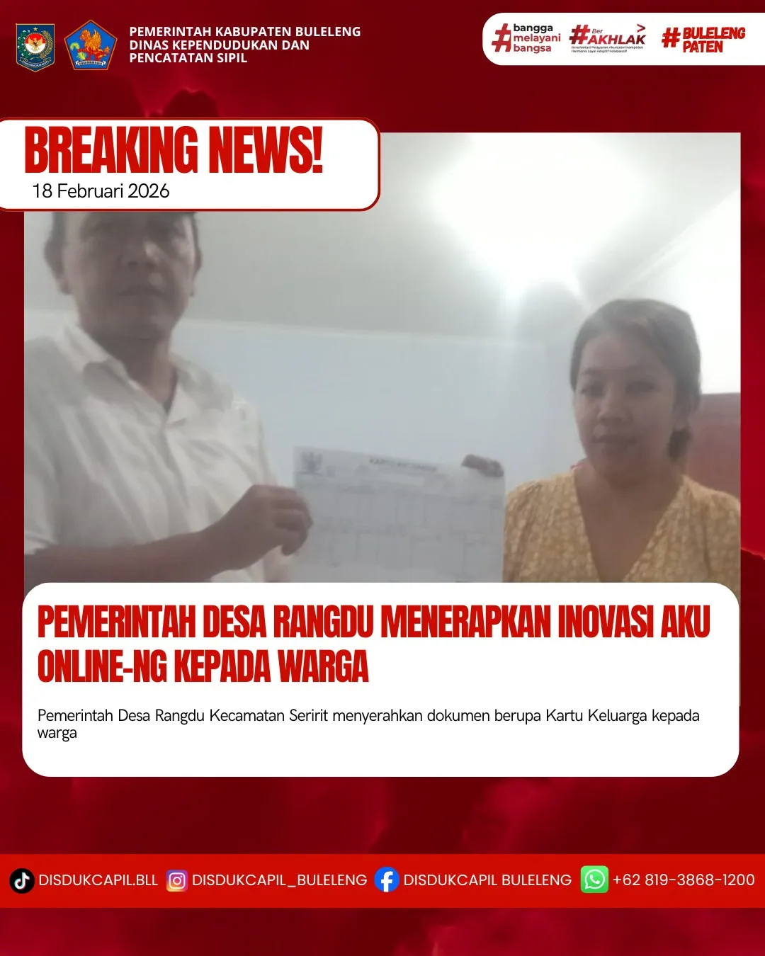 Inovasi Aku Online-NG Permudah Pelayanan Dokumen Kependudukan di Desa Rangdu