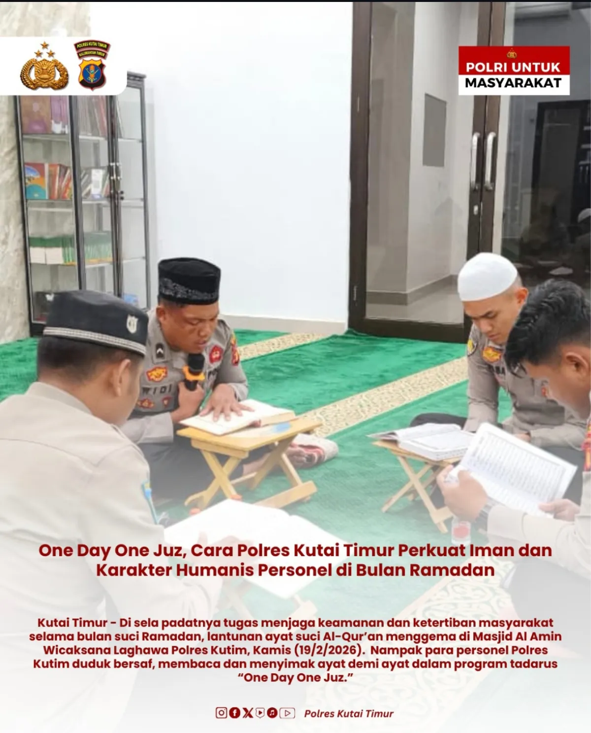 Tadarus One Day One Juz, Penguatan Iman Personel Polres Kutim di Bulan Ramadan