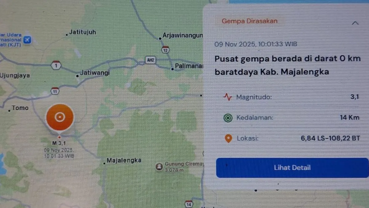 Update Gempa di Kabupaten Majalengka: Magnitudo M3.1 dengan Pusat di Titik Nol Kota