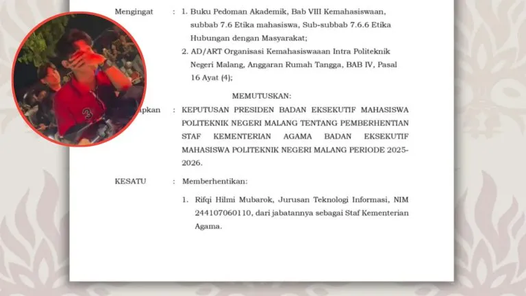 BEM Polinema Hentikan Staf Terkait Kasus Pencurian Helm Usai Konser di Malang