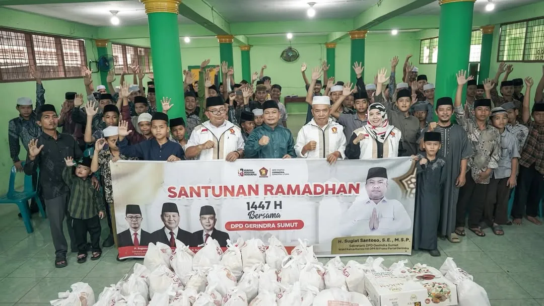 DPD Gerindra Sumut Bagikan 100 Paket Sembako ke Panti Asuhan di Ramadan