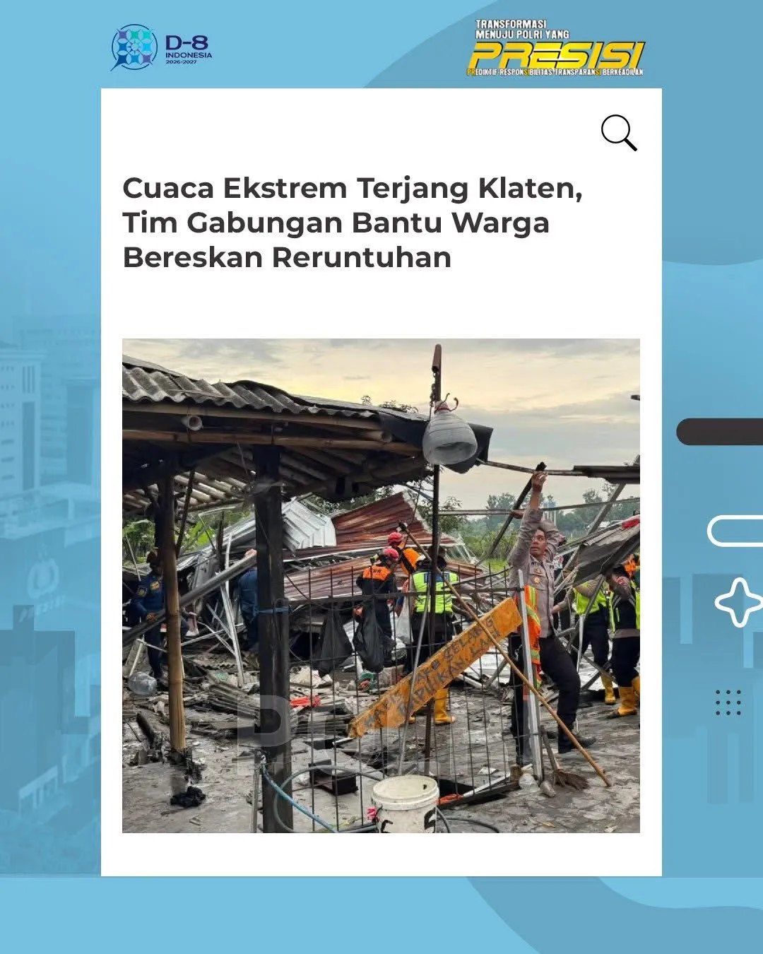 Polsek Prambanan Lakukan Gotong Royong Bersihkan Puing Bangunan Terdampak Cuaca Ekstrem