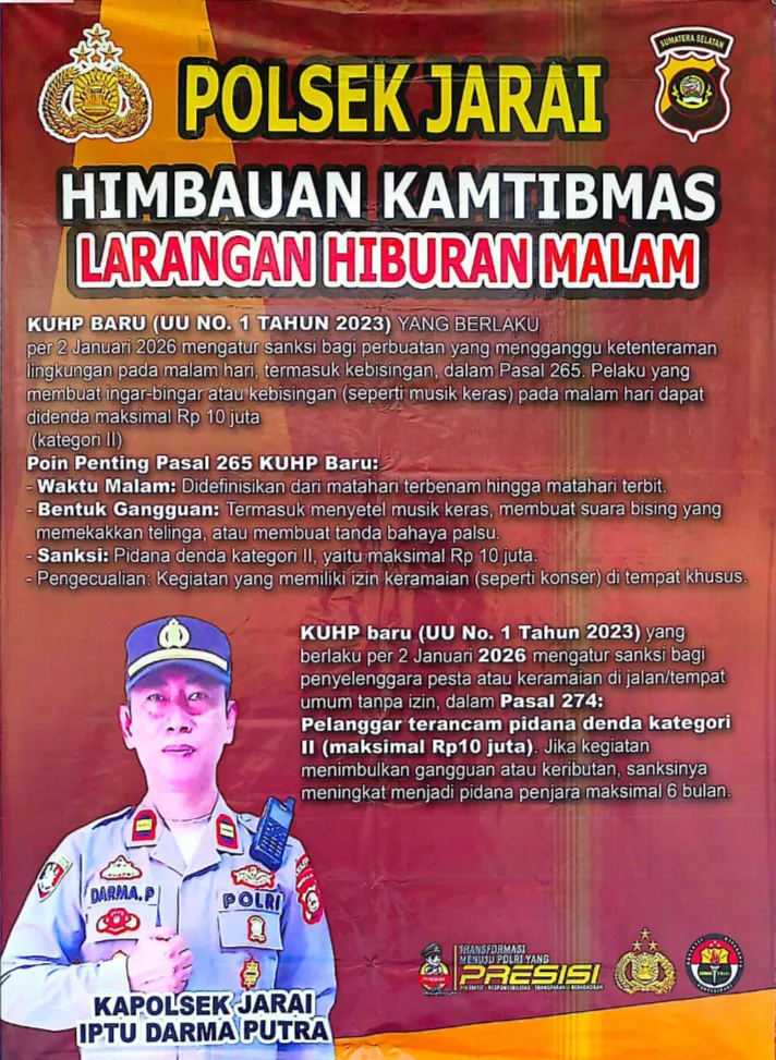 Polsek Jarai Tegaskan Pentingnya Larangan Hiburan Malam untuk Kamtibmas