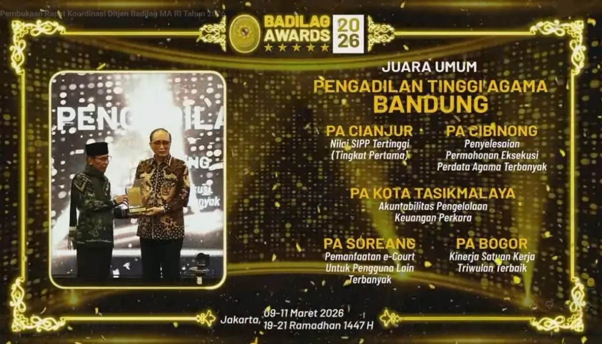 PTA Bandung Raih Juara Umum Badilag Awards 2026