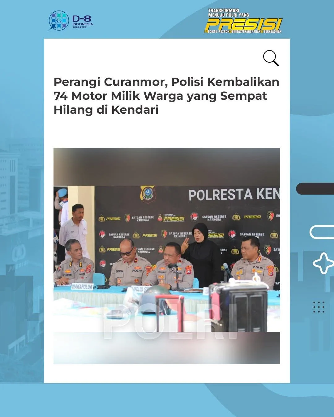 Polri Kembali Serahkan 74 Motor Curian ke Pemilik di Kendari