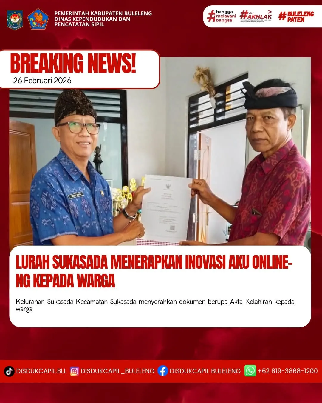 Inovasi Aku Online-NG Permudah Pengurusan Akta Kelahiran di Sukasada