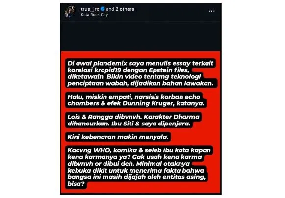 Jerinx Ungkap Kritik COVID-19 yang Dihujat dan Dipandang Sebagai Lelucon