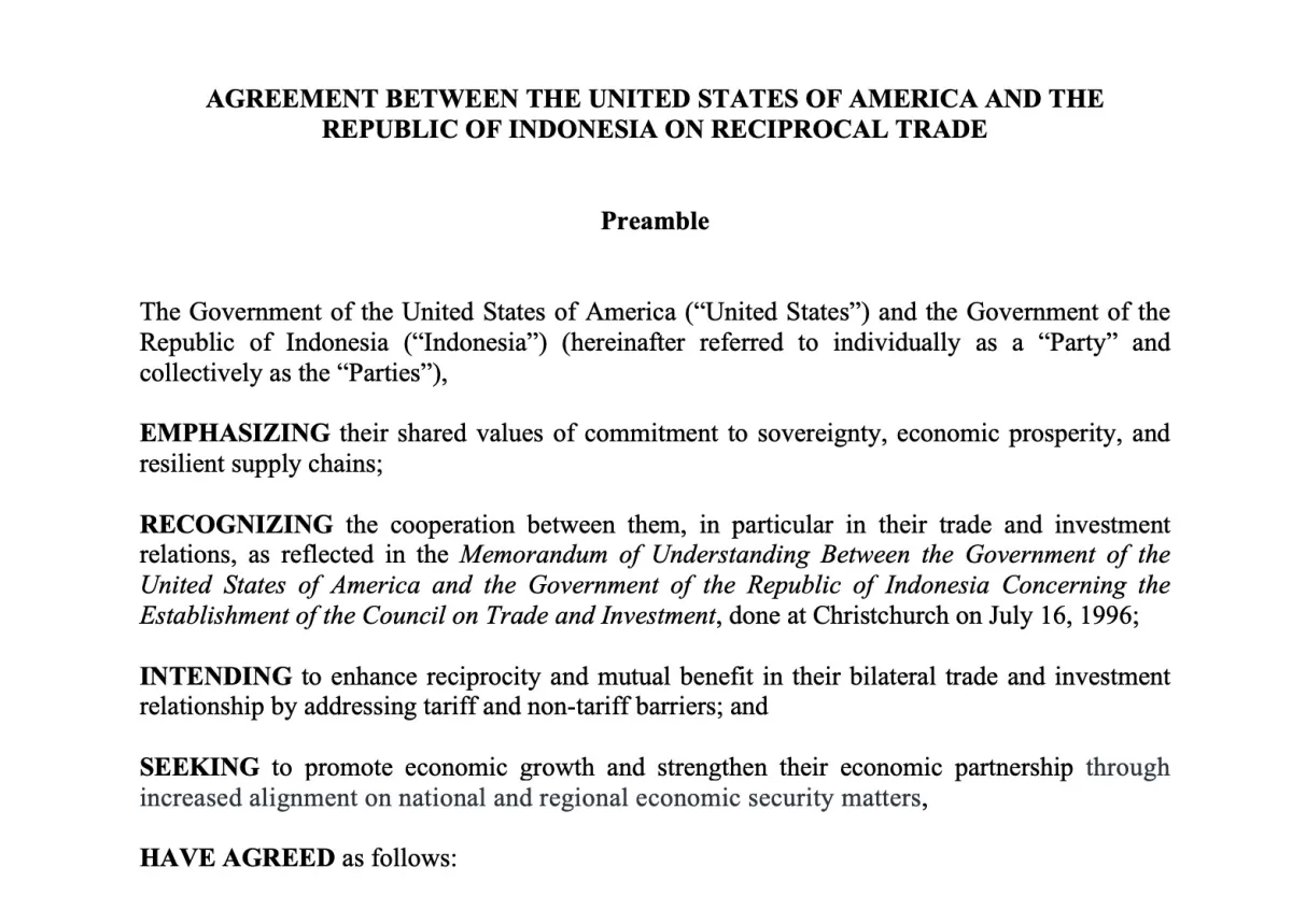 Analisis Perjanjian 'Reciprocal Trade' Indonesia dengan Amerika