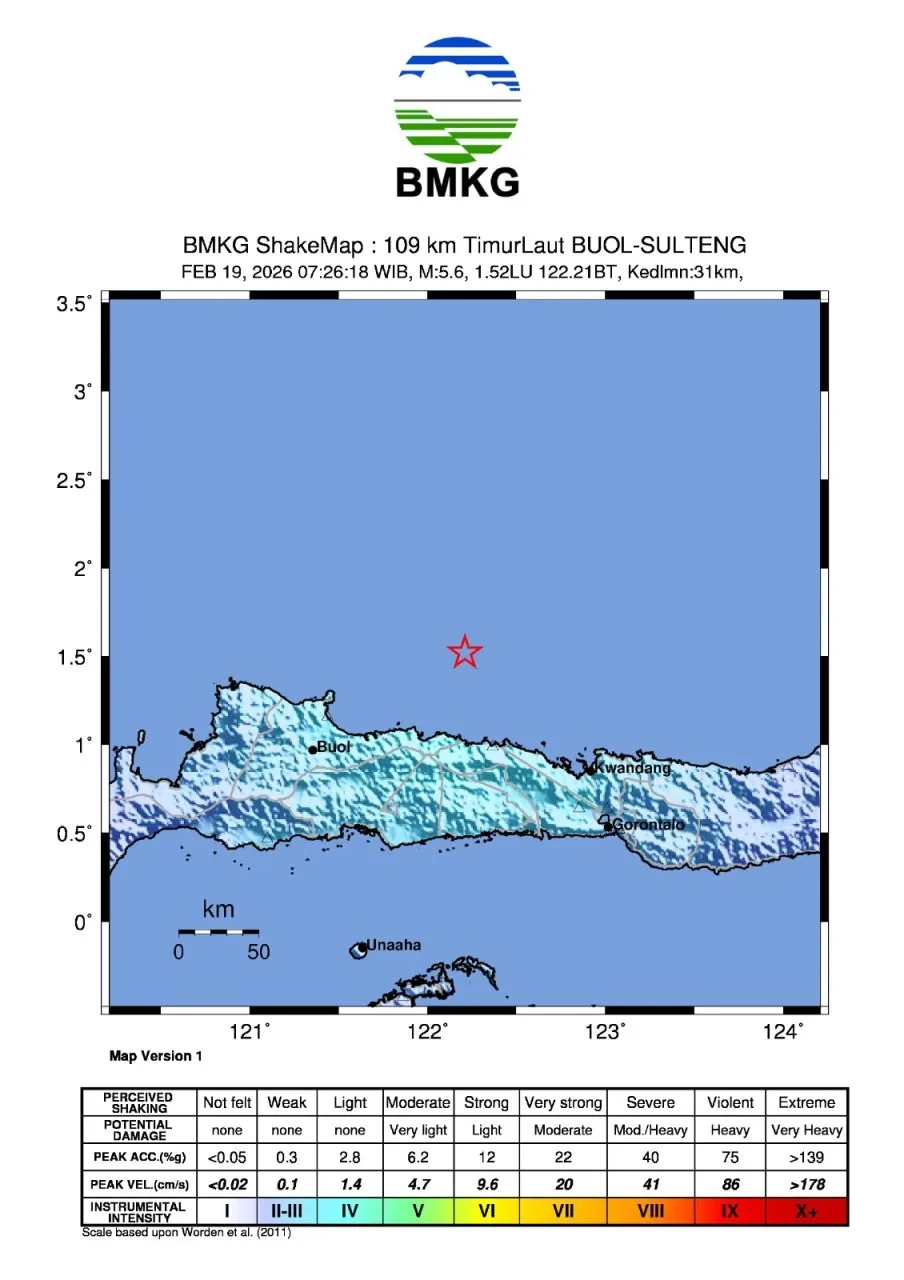 Gempa M5,6 di Laut Sulawesi, Tidak Berpotensi Tsunami