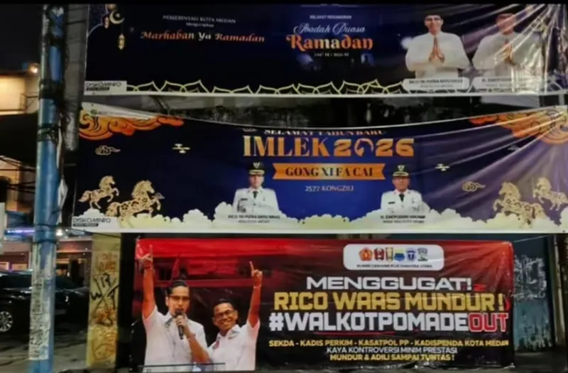 Spanduk Kritik 'WalkotPomadeOut' Sambut Satu Tahun Kepemimpinan Wali Kota Medan