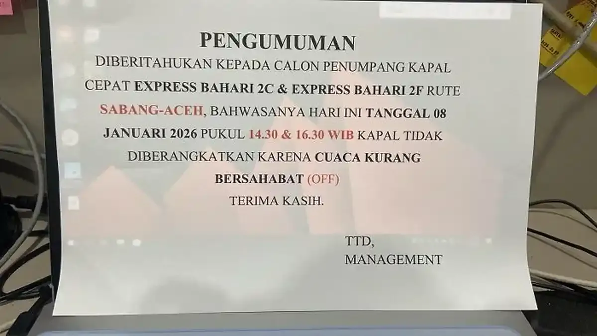 Cuaca Ekstrem, Pelayaran Kapal Cepat Banda Aceh–Sabang Dibatalkan