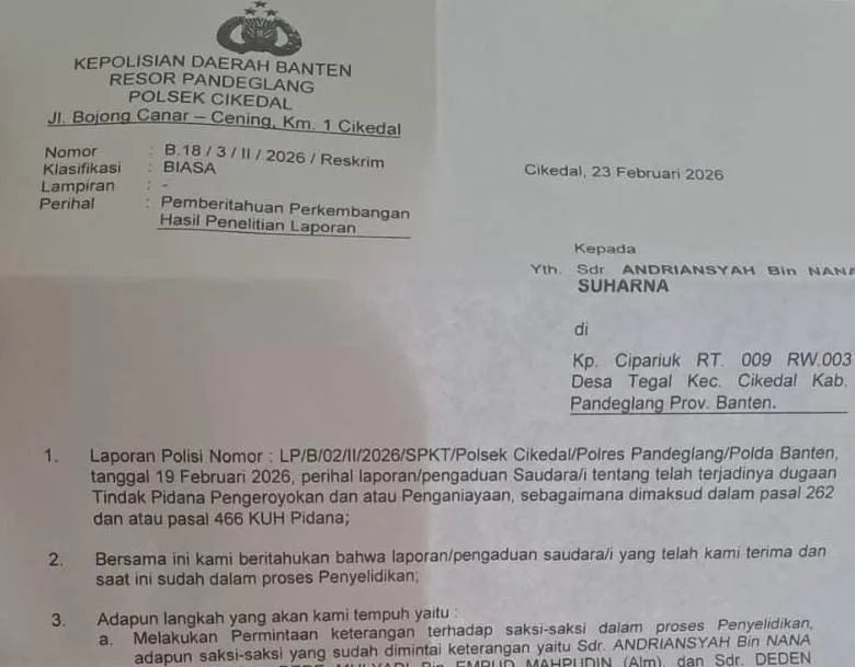 Polsek Cikedal Terbitkan SP2HP Kasus Pengeroyokan di Situ Cikedal