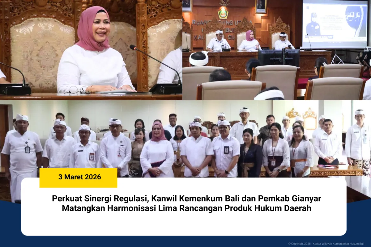 Kanwil Kemenkum Bali dan Pemkab Gianyar Bahas Harmonisasi Lima Rancangan Produk Hukum