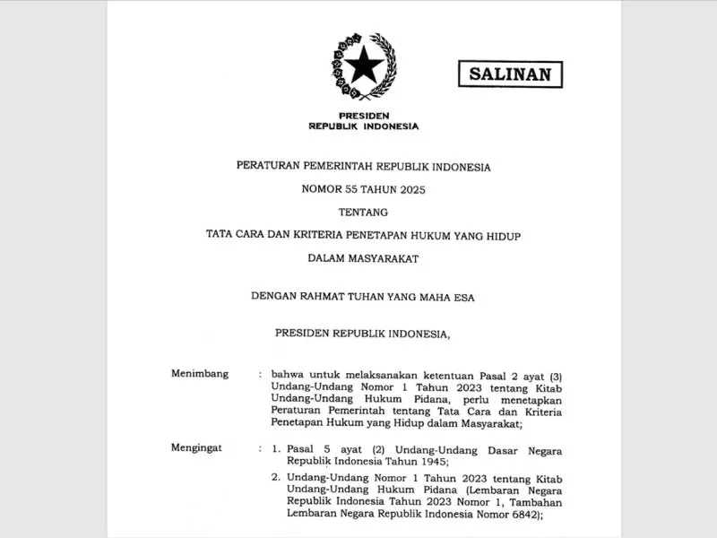 Pemerintah Terbitkan PP Hukum yang Hidup dalam Masyarakat