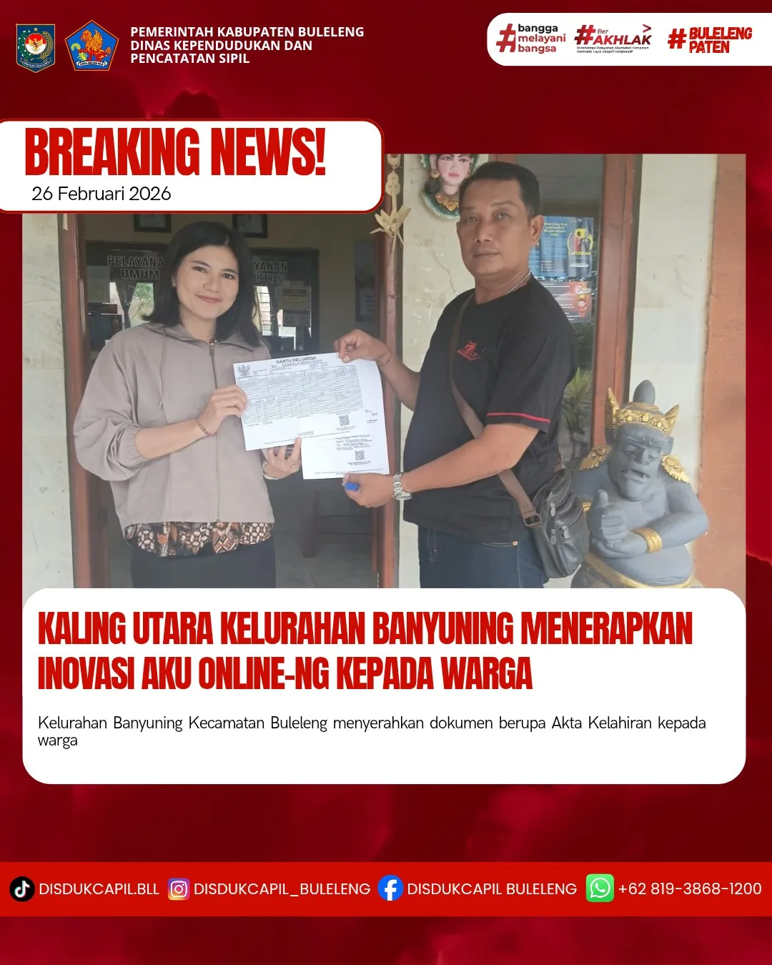 Inovasi AKU Online-NG Permudah Akses Dokumen Kependudukan di Buleleng
