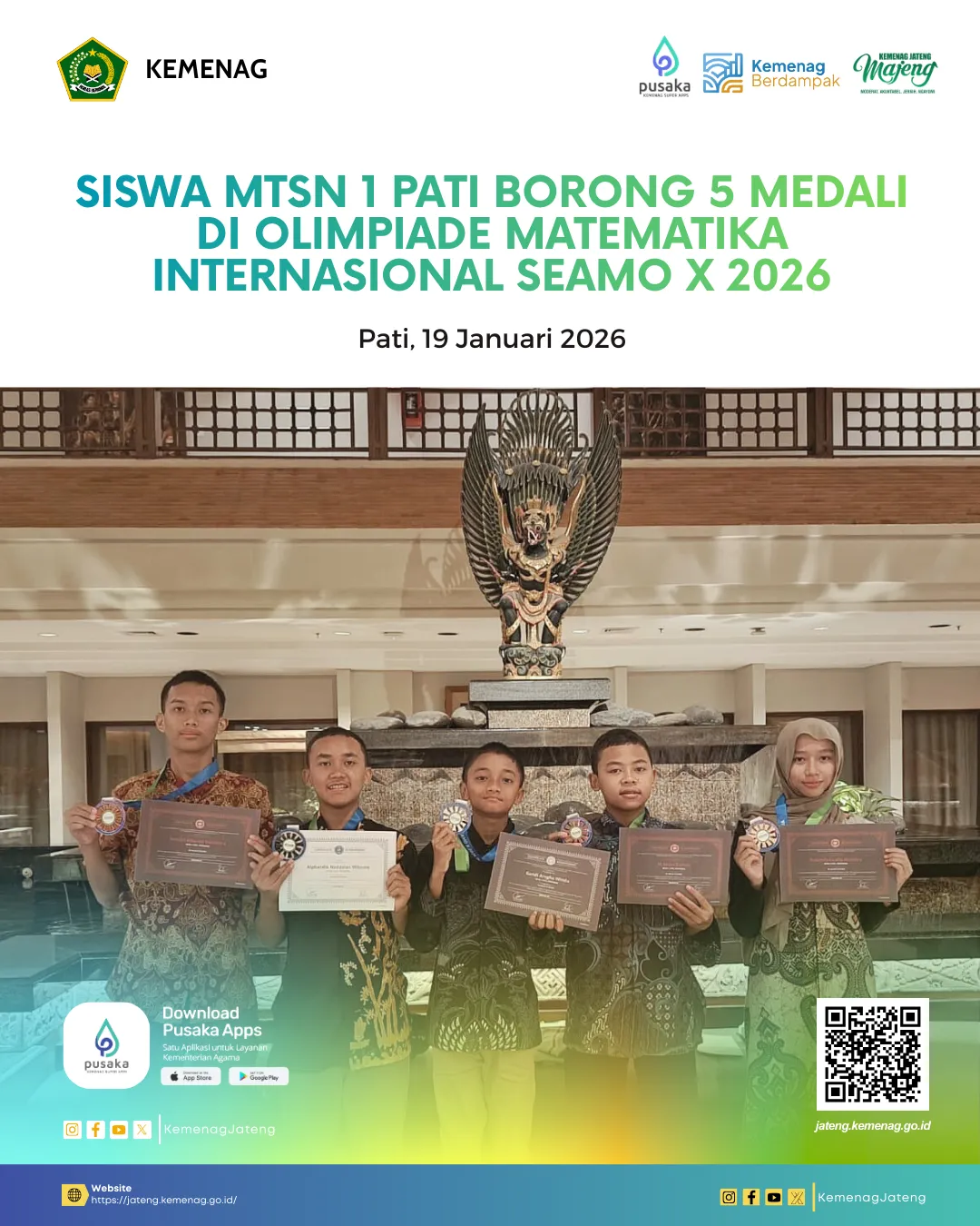 MTsN 1 Pati Raih 5 Medali di Olimpiade Matematika Internasional SEAMO X 2026
