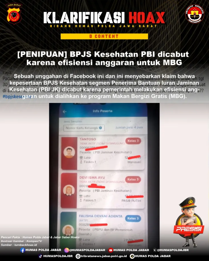 BPJS Kesehatan PBI Dicabut Tidak Berkaitan dengan Program MBG