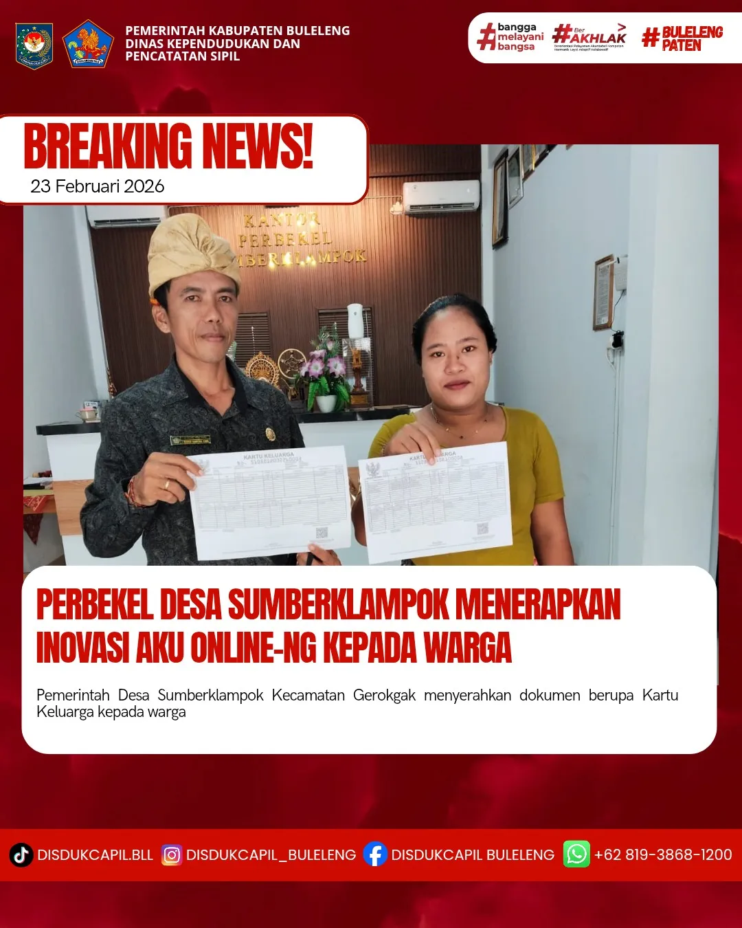 Inovasi Aku Online-NG Permudah Pelayanan Dokumen Kependudukan di Desa Sumberklampok
